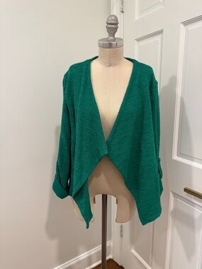 Skies Are Blue Green Lightweight Blazer. Size Large. Cotton Blend. No Button GUC
